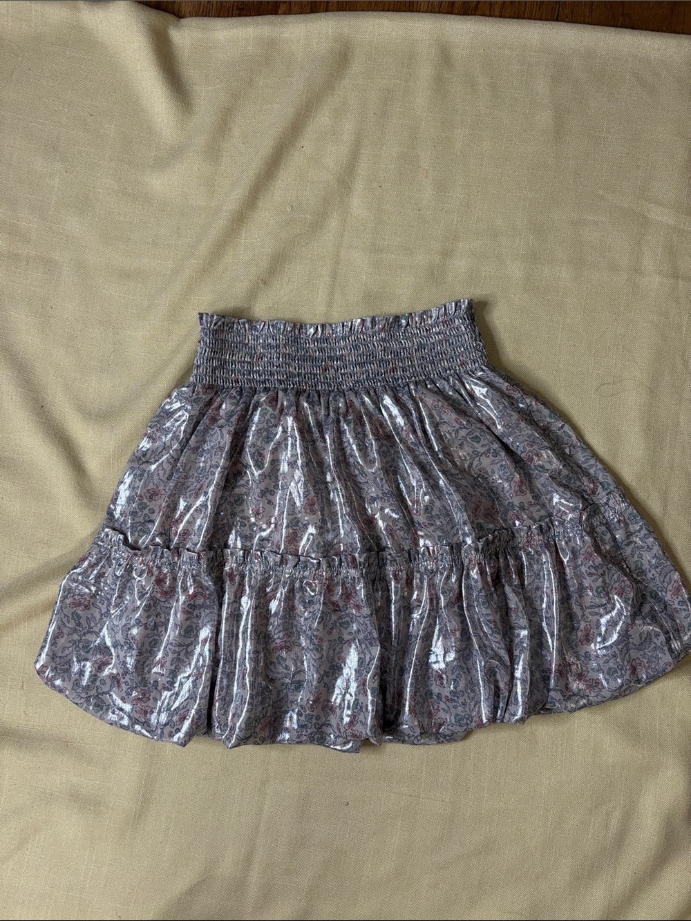 Free People Mauve Metallic Floral Tiered Smocked Skirt